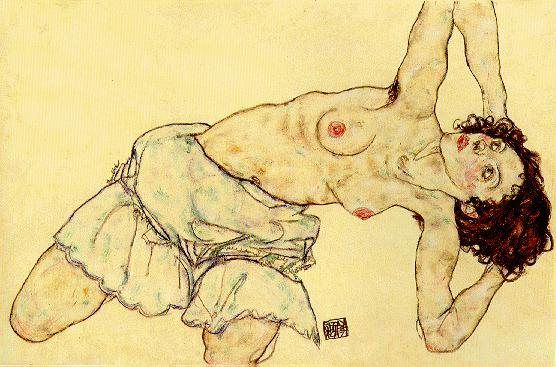 Egon Schiele Nude woman with a skirt